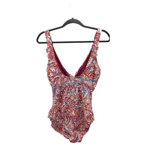 NEW Slimming Lauren Ralph Lauren One Piece Sz 14 Women's Swimsuit Paisley Ruffle - Picture 11 of 11